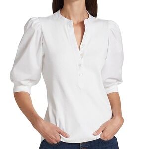 Veronica Beard Coralee Puff Sleeve Tee Ribbed Bodice White Top Size XS - $198